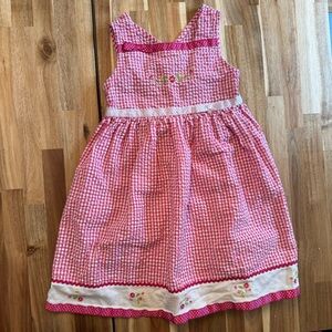 Youngland Girls Pink Gingham Floral Embroidered Dress Size 6 Style 327036429